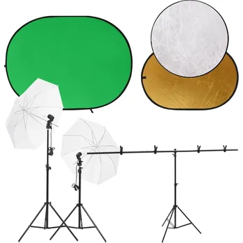 Fotopozadí vidaXL Ateliérové vybavení sada se světly, pozadím a odraznou deskou [3143940] Barva: Zelená