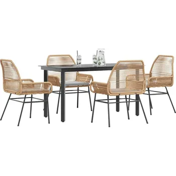 Zahradní sestava vidaXL 5dílný zahradní jídelní set s poduškami polyratan sklo [3334564] Barva: Hnědá