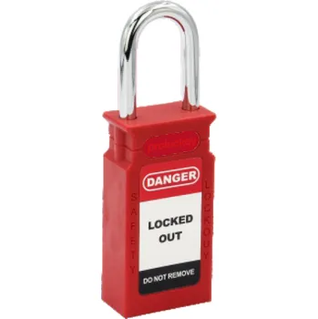 Visací zámek LOTO zámek s dlouhým tělem, ocelový třmen 6mm, nylonové tělo (nevodivé), tvar LOCKEY (patentovaný) Výška třmenu: 38 mm