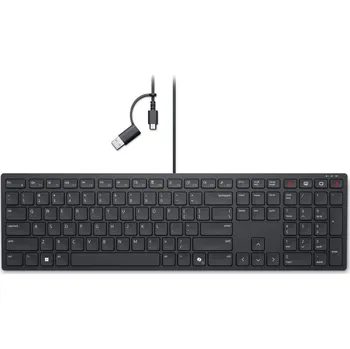 Klávesnice Dell KB525C US Klávesnice, drátová, americké rozložení, QWERTY, USB-C, USB-A adaptér, černá 580-BBSX