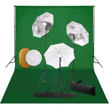 Fotoateliérová technika vidaXL Foto studio set s lampami, deštníky, pozadím a odraznou deskou [3067092] Barva: Zelená