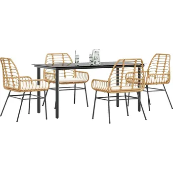 Zahradní sestava vidaXL 5dílný zahradní jídelní set polyratan sklo [3334558] Barva: Hnědá a krémově bílá