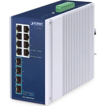 Switch PLANET IGS-1000-8T4X Switch, průmyslový, 8× GbE RJ-45, 4× 10G SFP+, IP30, -40 až +75°C, 9–48V DC, 24V AC, L2, fanless IGS-1000-8T4X