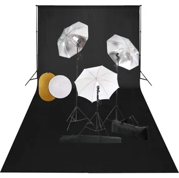 Fotopozadí vidaXL Foto studio set s lampami, deštníky, pozadím a odraznou deskou [3067095] Barva: Černá