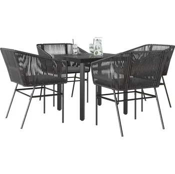 Zahradní sestava vidaXL 5dílný zahradní jídelní set s poduškami polyratan sklo [3334626] Barva: Černá