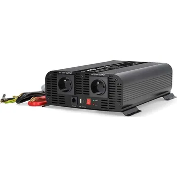 Notebook Nedis PIP200012EBK Měnič napětí, 12VDC, 230VAC, 2000W, 2× zásuvka typ E, USB-A, USB-C, čistý sinus, hliníkové tělo, černý PIP200012EBK