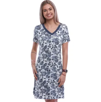 Dámská noční košile Luxusní hedvábně jemná noční košilka s krátkými rukávy a šedé růže 1D1575 šedá 2xl