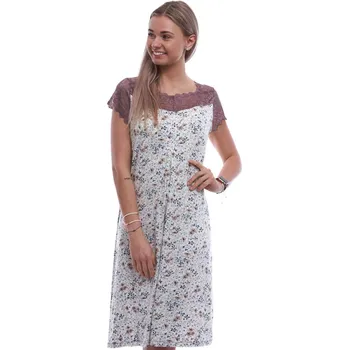 Dámská noční košile Luxusní hedvábně jemná i krajková noční košilka s krátkými rukávy - Lucie 1D1543 vínová 2xl