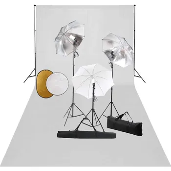 Fotopozadí vidaXL Foto studio set s lampami, deštníky, pozadím a odraznou deskou [3067095] Barva: Bílá
