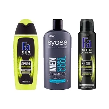 Sprchový gel Fa Men Sport Energy Boost sprchový gel 250 ml + deodorant 150 ml + Syoss Clean & Cool Men šampon 440