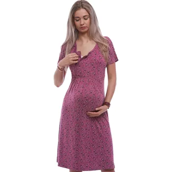 Dámská noční košile Malinová květovaná luxusní hedvábně jemná těhotenská i kojící košilka na zip 1D1522 růžová m