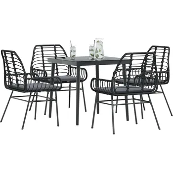 Zahradní sestava vidaXL 5dílný zahradní jídelní set s poduškami polyratan sklo [3334451] Barva: Černá