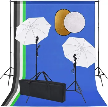 Fotopozadí vidaXL Foto studio set se světly, deštníky, pozadím a odraznou deskou [3067103]