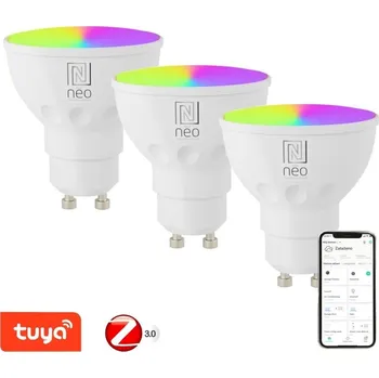 Žárovka IMMAX NEO SMART GU10 4,8W RGB+CCT 3ks LED žárovka, GU10, 4,8W, 230V, RGB + teplá–studená bílá, stmívatelná, ZigBee, TUYA, 3ks 07777C