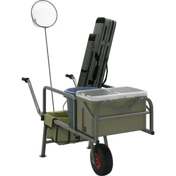 Rybářské oblečení vidaXL Rybářský vozík zelený s kolečkem práškově lakovaná ocel [94869]
