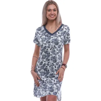 Dámská noční košile Luxusní hedvábně jemná noční košilka s krátkými rukávy a šedé růže 1D1573 šedá m