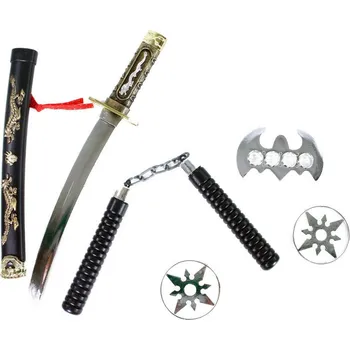 Karnevalový doplněk Ninja sada - nunčaky, nůž a hvězdice