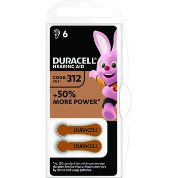 DURACELL HA 312 6ks Baterie, typ 312, výdrž 3–12 dnů, 1,45V, 6ks 42437