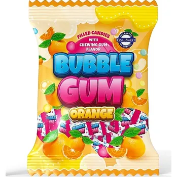 Bonbon Ovocné bonbóny furé BUBBLE GUM 850 g - POMERANČ - XXL balení (Plněné bonbóny se žvýkačkovou pomerančovou příchutí)
