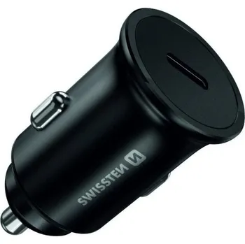 Počítač SWISSTEN USB-C PD3.0 45W Napájecí adaptér, do auta, USB-C, 45W, Power Delivery 3.0, kovový, černý 20118100