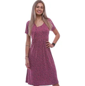 Dámská noční košile Malinová hedvábně jemná košilka pro elegantní ženu květinový vzor 1D1522 růžová xxxl