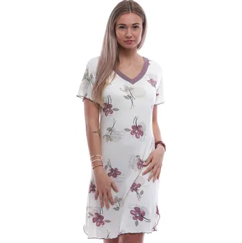 Dámská noční košile Bílá luxusní hedvábně jemná noční košilka s bordó a šedými květy 1D1518 bílá 4xl