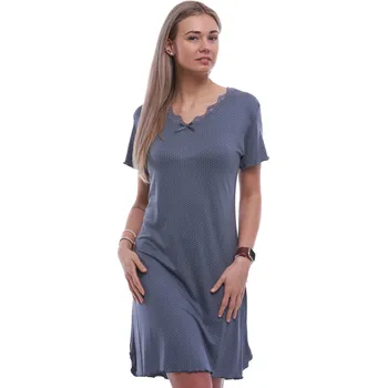 Dámské noční prádlo Šedá luxusní hedvábně jemná noční košilka s krátkými rukávy a jemný puntíkatý vzor 1D1521 šedá l