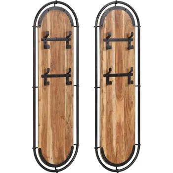 Věšák Nástěnné věšáky se 4 háčky 2 ks masivní akáciové dřevo Hnědá4013504