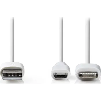 Datový kabel Kabel Nedis USB na micro USB a Lightning bílý Kabel, synchronizační a nabíjecí, 2v1, USB 2.0 A na micro USB a Lightning, 1m, bílý CCGP39400WT10