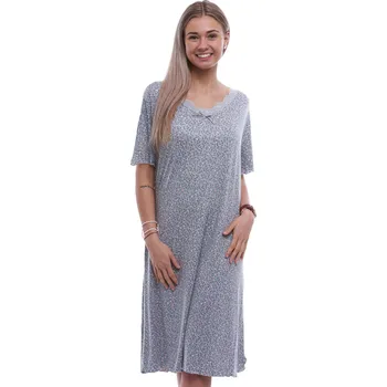 Dámské noční prádlo Luxusní hedvábně jemná noční košilka šedá s jemným květinovým hnědým vzorem 1D1576 šedá 5xl