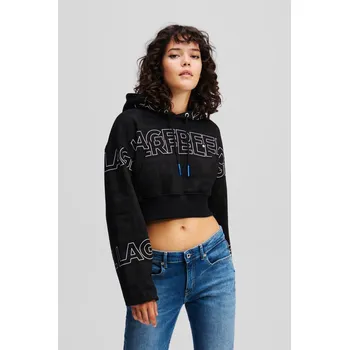 Dámská mikina MIKINA KARL LAGERFELD JEANS KLJ OVERSIZE CROPPED HOODIE KLJ LOGO BLACK-WHITE AOP
