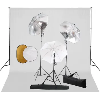 Fotoateliérová technika vidaXL Foto studio set s lampami, deštníky, pozadím a odraznou deskou [3067088] Barva: Bílá