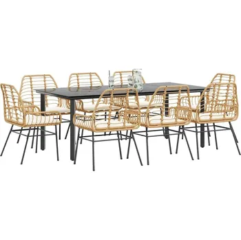 Zahradní sestava vidaXL 9dílný zahradní jídelní set polyratan sklo [3334561] Barva: Hnědá a krémově bílá