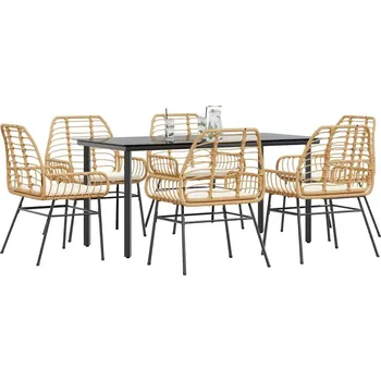 Zahradní sestava vidaXL 7dílný zahradní jídelní set polyratan sklo [3334559] Barva: Hnědá a krémově bílá