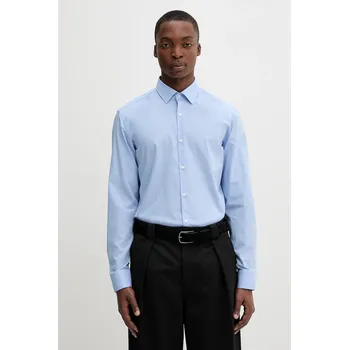 Pánská košile Bavlněná košile HUGO pánská, modrá barva, slim, s klasickým límcem, 50539707 05X, vel. 45