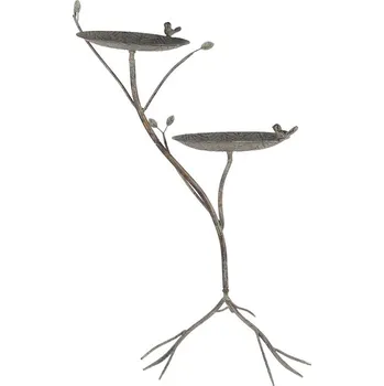 Krmítko pro ptáka Zeleno hnědé antik kovové krmítko pro ptáčky Birdie - 38*43*78 cm