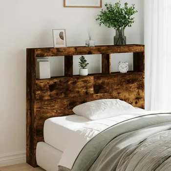 Čelo postele s úložným prostorem a LED kouřový dub 120x17x102cm Hnědá839193