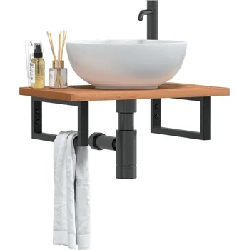 Koupelnový nábytek Deska pod umyvadlo nástěnná ocel a masivní bukové dřevo Hnědá 3302369