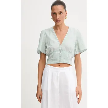 Dámská halenka Halenka se lněnou směsí Guess LUIZA dámská, modrá barva, s aplikací, W5GH82 D5N81 W5GH82.D5N81 05X, vel. L