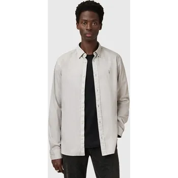 Pánská košile Bavlněná košile AllSaints HAWTHORNE LS SHIRT pánská, černá barva, slim, s klasickým límcem, M150SB 09A, vel. M