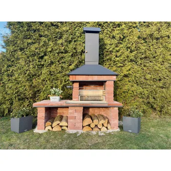 Víceúčelový zahradní krb s udírnou v provedení s odkládací plochou KOMBI - RUSTIKA - Individuální požadavek / Výška podstavce 52 cm / Vlevo / Vlevo