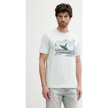 Pánské tričko Bavlněné tričko BOSS Orange pánské, tyrkysová barva, s potiskem, 50539187 60X, vel. L