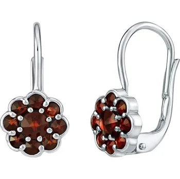 Náušnice Dívčí stříbrné náušnice kytičky s českým granátem Červená