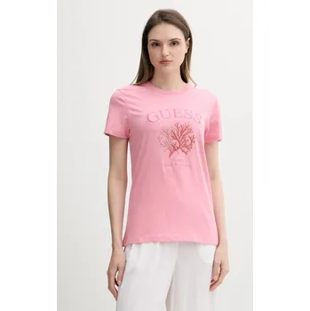 Dámské tričko Bavlněné tričko Guess dámské, růžová barva, E5GI03 K8G01 E5GI03.K8G01 30X, vel. XS