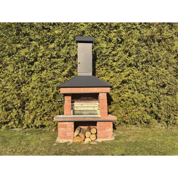 Zahradní krb Víceúčelový zahradní krb s udírnou v provedení bez odkládací plochy - RUSTIKA - 170 cm / Vlevo / Výška podstavce krbu 45,5 cm