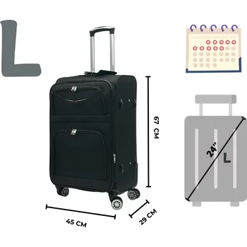 ORLACS 871 Cestovní kufry – černé barvě | 360° kola | Textilní materiál Velikost: Velký (L)