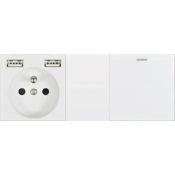 Elektrická zásuvka SRAN Elektrická zásuvka 230V+2USB5V/2,1A + vypínač schodišťový/křížový v rámečku 172mm, plast bílý