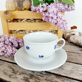 FLOWERS šálek s podšálkem 240 ml, modré kytičky, Thun 1794modré (Porcelánový šálek na čaj 2. jakost)