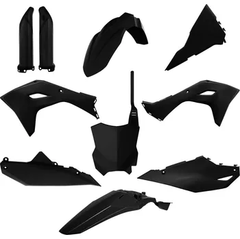 Sada plastů (FULL KIT) KAWASAKI KXF 450 '24-'25, v sadě přední tabulka a kryty tlumičů (černá),POLISPORT