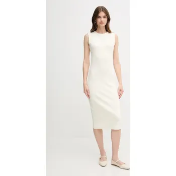 Dámské šaty Šaty Calvin Klein Jeans béžová barva, midi, přiléhavé, LV047C240G 01X, vel. S